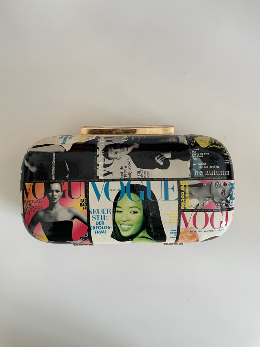 Vogue Cover Collage Printed Clutch Bag in Multicolor